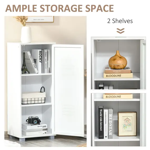 Buy Modern 2-Tier File Cabinet, Storage Organizer with Metal Louvred Door for Living Room, Study, Playroom, White, 3 image