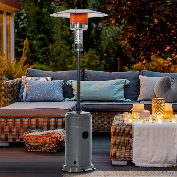 Buy Outsunny 12.5KW Outdoor Gas Patio Heater Freestanding Propane Heater with Wheels, Dust Cover, Regulator and Hose, Charcoal Grey