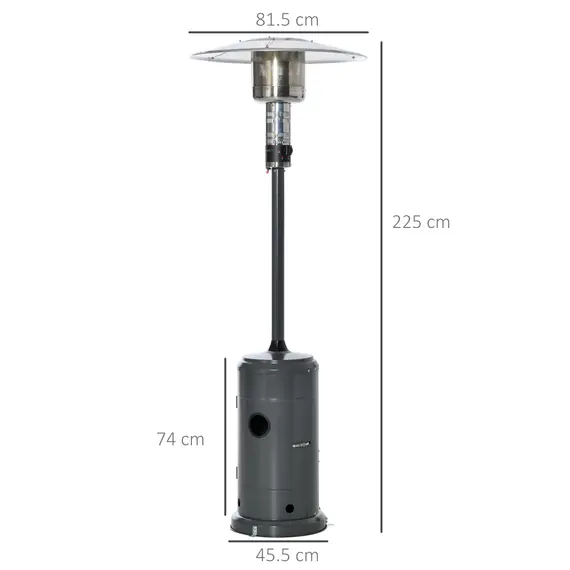 Buy Outsunny 12.5KW Outdoor Gas Patio Heater Freestanding Propane Heater with Wheels, Dust Cover, Regulator and Hose, Charcoal Grey, 2 image