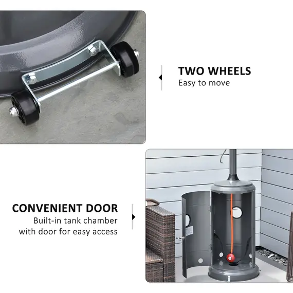 Buy Outsunny 12.5KW Outdoor Gas Patio Heater Freestanding Propane Heater with Wheels, Dust Cover, Regulator and Hose, Charcoal Grey, 4 image