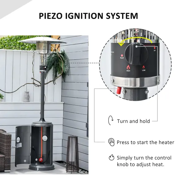 Buy Outsunny 12.5KW Outdoor Gas Patio Heater Freestanding Propane Heater with Wheels, Dust Cover, Regulator and Hose, Charcoal Grey, 5 image