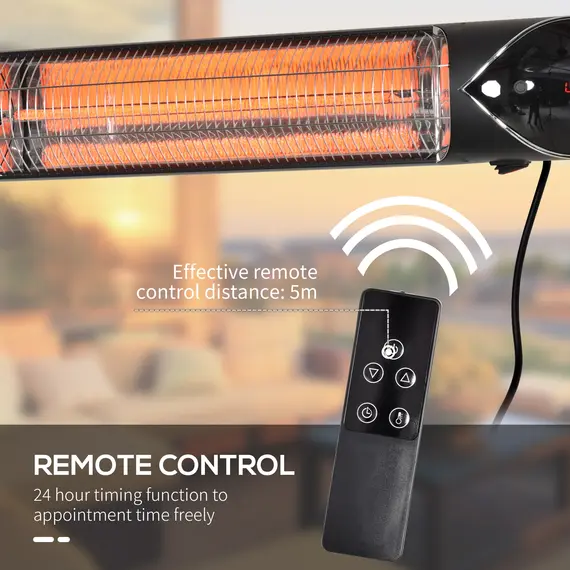 Buy Outsunny 2000W Electric Infrared Patio Heater Wall Mounted Carbon Fibre Heater with Remote Control, 4 Heat Settings, 24-Hour Timer, Black, 5 image