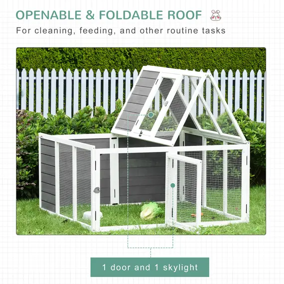 Buy PawHut Rabbit Hutch Small Animal Guinea Pig House Ferret Bunny Cage Duck House Rabbit Hideaway Chinchilla Cage Outdoor Indoor with Openable Roof Grey, 3 image