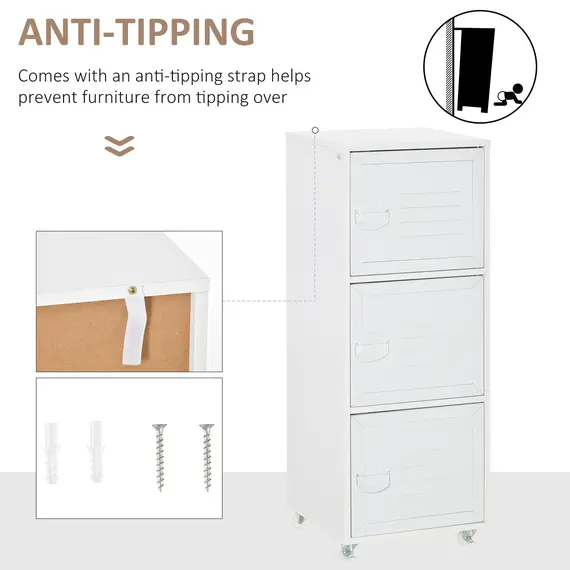 Buy Rolling Storage Cabinet 3-Tier Mobile File Cabinet with Wheels & Metal Doors for Home Office, Living Room, White, 6 image