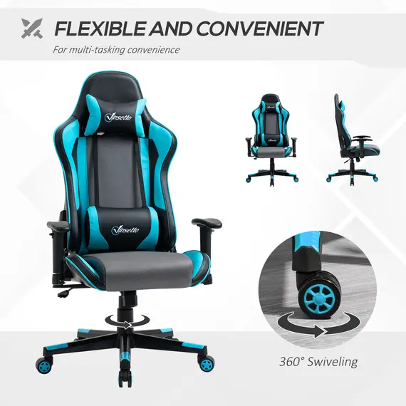 Buy Vinsetto Gaming Chair Racing Style Ergonomic Office Chair High Back Computer Desk Chair Adjustable Height Swivel Recliner with Headrest Sky Blue, 5 image