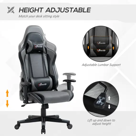 Buy Vinsetto Gaming Chair Racing Style Ergonomic Office Chair High Back Computer Desk Chair Adjustable Height Swivel Recliner with Lumbar Support, Grey, 3 image