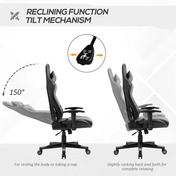 Buy Vinsetto Gaming Chair Racing Style Ergonomic Office Chair High Back Computer Desk Chair Adjustable Height Swivel Recliner with Lumbar Support, Grey, 4 image