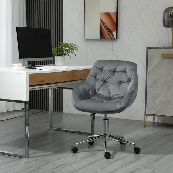 Buy Vinsetto Home Office Chair Velvet Ergonomic Computer Chair Comfy Desk Chair with Adjustable Height, Arm and Back Support, Dark Grey