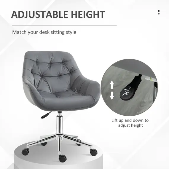 Buy Vinsetto Home Office Chair Velvet Ergonomic Computer Chair Comfy Desk Chair with Adjustable Height, Arm and Back Support, Dark Grey, 3 image