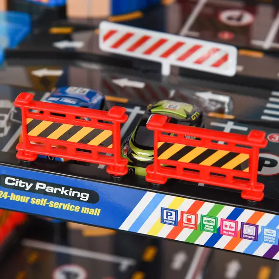 Buy HOMCOM 7-Level Garage Toy Parking Lot PlaySet Dual Race Tracks Toddler Car Games w/ Electric Elevator Wash, Ejector & Car Repair Station Metal Cars, 7 image