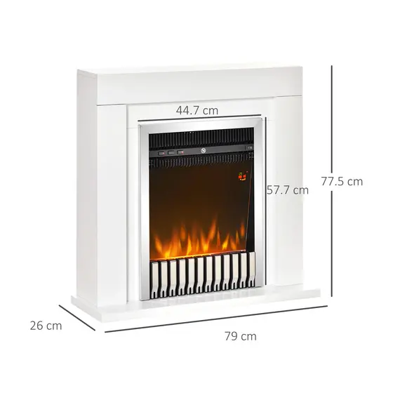 Buy HOMCOM Electric Fireplace Suite with Remote Control, Freestanding Fireplace Heater with Flame Effect, 1kW/2kW, Overheat Protection, White, 2 image