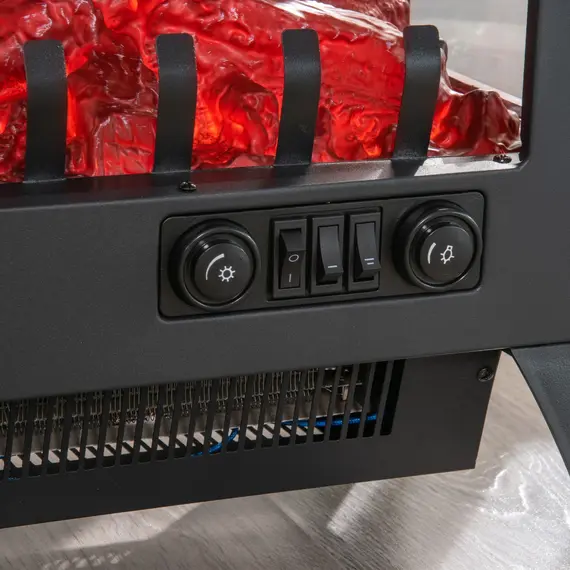 Buy HOMCOM Free standing Electric Fireplace Stove, Fireplace Heater with LED Flame Effect, 3-sided Tempered Glass, Overheat Protection, 1000W/2000W, Black, 8 image