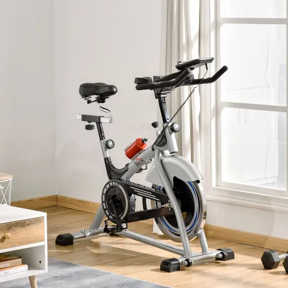 Buy HOMCOM Indoor Cycling Exercise Bike Quiet Drive Fitness Stationary, 15KG Flywheel Cardio Workout Bicycle, Adjustable Seat& Resistance, w/LCD Monitor