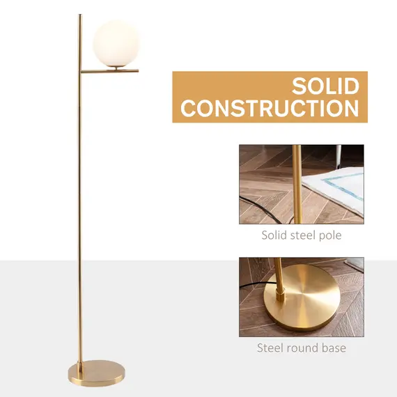 Buy HOMCOM Modern Floor Lamp Metal Frame Sphere Light w/ Pedal Switch Unique Standing Beautiful Furnishing for Home Office Living Room, Gold, 4 image