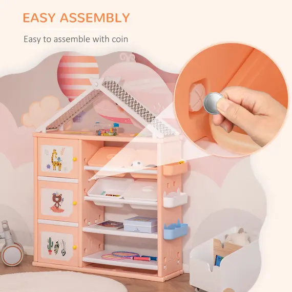 Buy Kids Storage Unit Toy Box Organiser Book Shelf with shelves, storage cabinets, storage boxes, and storage baskets, Orange, 5 image