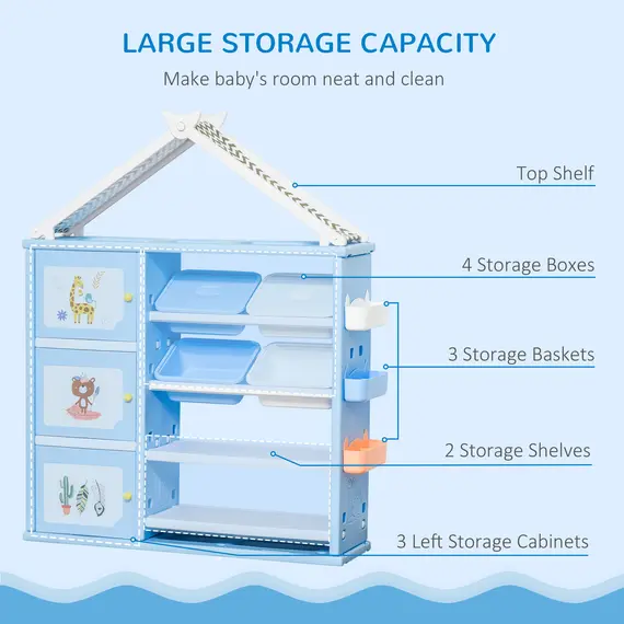 Buy Kids Storage Unit Toy Box Organiser Book Shelf with shelves, storage cabinets, storage boxes, and storage baskets, Blue, 3 image