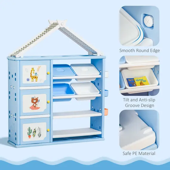 Buy Kids Storage Unit Toy Box Organiser Book Shelf with shelves, storage cabinets, storage boxes, and storage baskets, Blue, 4 image