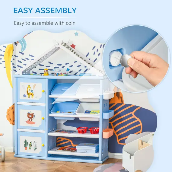 Buy Kids Storage Unit Toy Box Organiser Book Shelf with shelves, storage cabinets, storage boxes, and storage baskets, Blue, 5 image