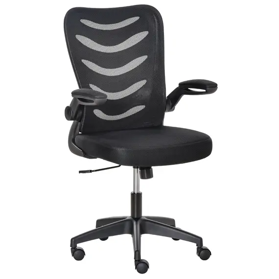 Buy Vinsetto Mesh Office Chair for Home Swivel Task Desk Chair with Lumbar Back Support, Flip-Up Arm, Adjustable Height, Black