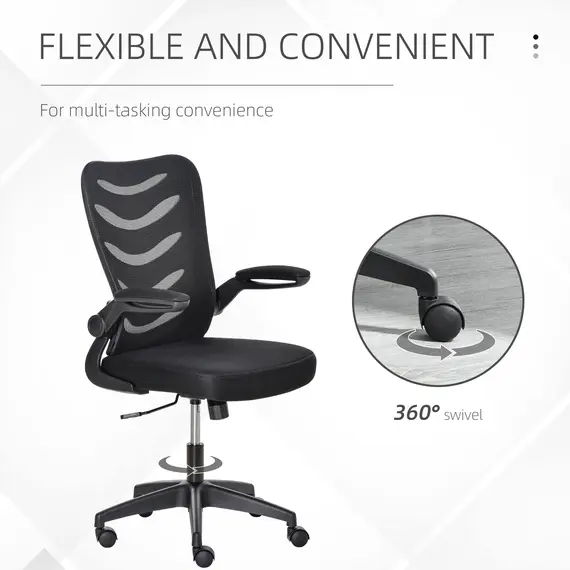 Buy Vinsetto Mesh Office Chair for Home Swivel Task Desk Chair with Lumbar Back Support, Flip-Up Arm, Adjustable Height, Black, 6 image