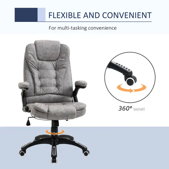 Buy Vinsetto Swivel Task Office Chair for Home Ergonomic Microfibre Computer Chair, with Arm, Adjustable Height, Grey, 6 image