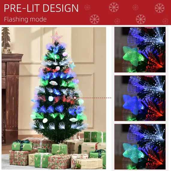 Buy 4FT Pre-Lit Artificial Christmas Tree w/ Fibre Optic Baubles Fitted Star LED Light Holiday Home Xmas Decoration-Green, 3 image