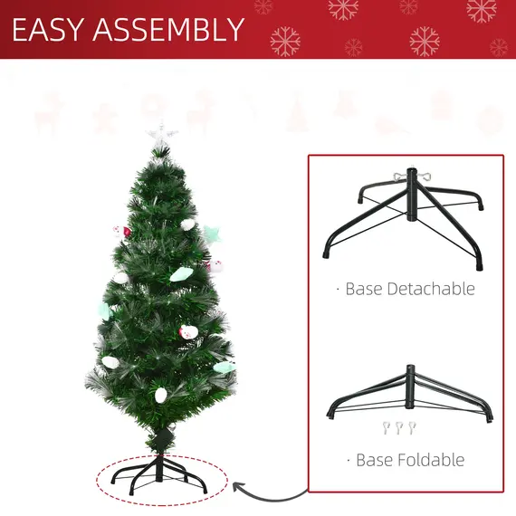 Buy 4FT Pre-Lit Artificial Christmas Tree w/ Fibre Optic Baubles Fitted Star LED Light Holiday Home Xmas Decoration-Green, 6 image