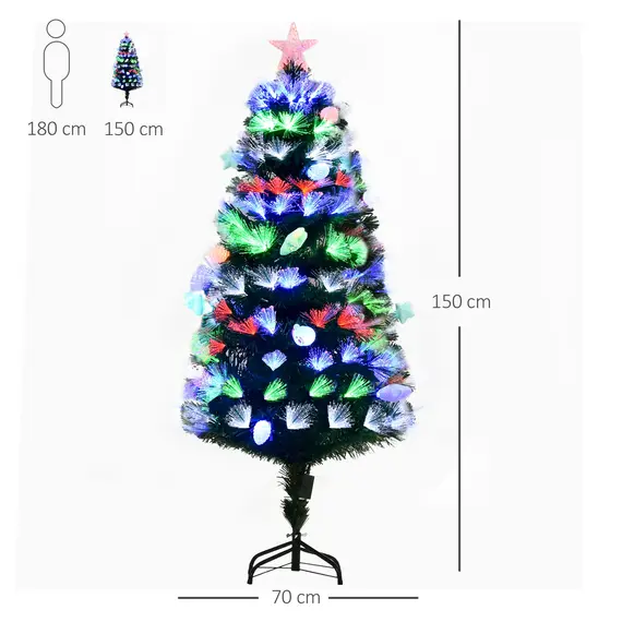 Buy 5FT Pre-Lit Artificial Christmas Tree w/ Fibre Optic Baubles Fitted Star LED Light Holiday Home Xmas Decoration-Green, 2 image