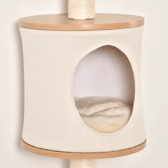 Buy Cat Tree Cat Shelf Wall-Mounted Shelter Kitten Perch Climber Cat Furniture with Condo Bed Scratching Post 38 x 30 x 149cm Light Brown, 6 image