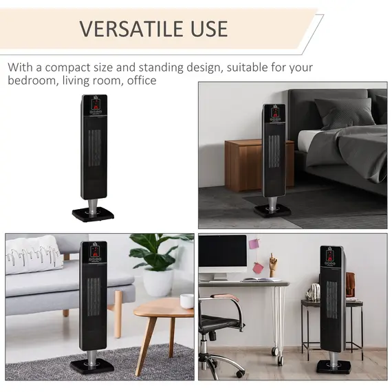 Buy Ceramic Tower Heater Oscillating Space Heater w/ Remote Control 8hrs Timer Tip-Over Overheat Protection 1000W/2000W-Black, 6 image
