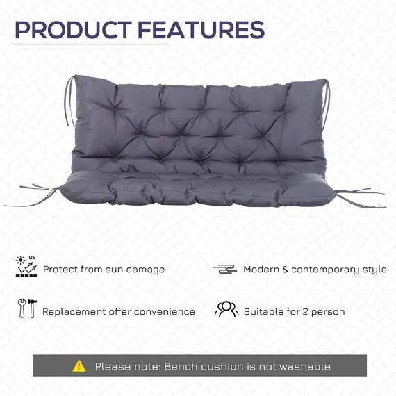 Buy Garden Bench Cushion, 2 Seater Seat Pad, Swing Chair Replacement Seat for Indoor & Outdoor Use, 120W x 110L x 12D cm, 4 image