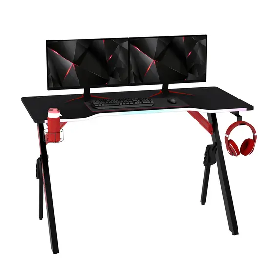 Buy HOMCOM 1.2m Gaming Desk w/RGB Light Steel Frame | Racing Style Computer Table w/Cup Holder Headphone Cable Management - Black
