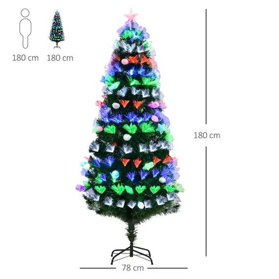 Buy HOMCOM 6FT Pre-Lit Artificial Christmas Tree w/ Fibre Optic Baubles Fitted Star LED Light Holiday Home Xmas Decoration-Green, 2 image