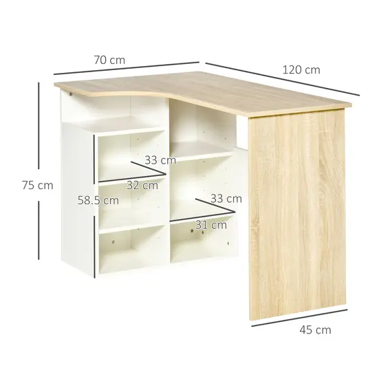 Buy HOMCOM L-Shaped Corner Computer Desk Study Table PC Work w/ Storage Shelf Office Home Workstation - Oak Tone and White, 2 image