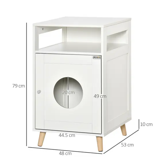 Buy PawHut Cat Litter Box Enclosure Washroom Cave House Decorative End Table Wooden Cabinet Indoor with Magnetic Door Multiple Storage Space White, 2 image
