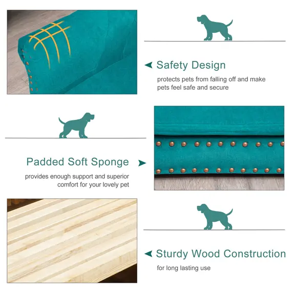 Buy PawHut Pet Sofa Soft Dog Bed Couch with Removable Sponge Cushion Waterproof Cover Wooden Frame, Puppy Kitten Lounge For Dog Cat, 70x45x30 cm, Green, 3 image