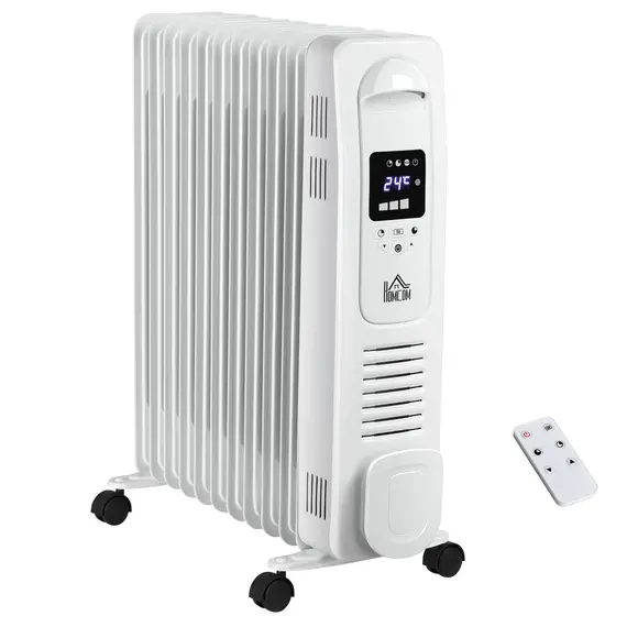 Buy 2500W Digital Display Oil Filled Radiator, 11 Fin Portable Electric Heater with Timer, Adjustable Thermostat, Three Heat Settings, Safety Cut Off, Remote, White