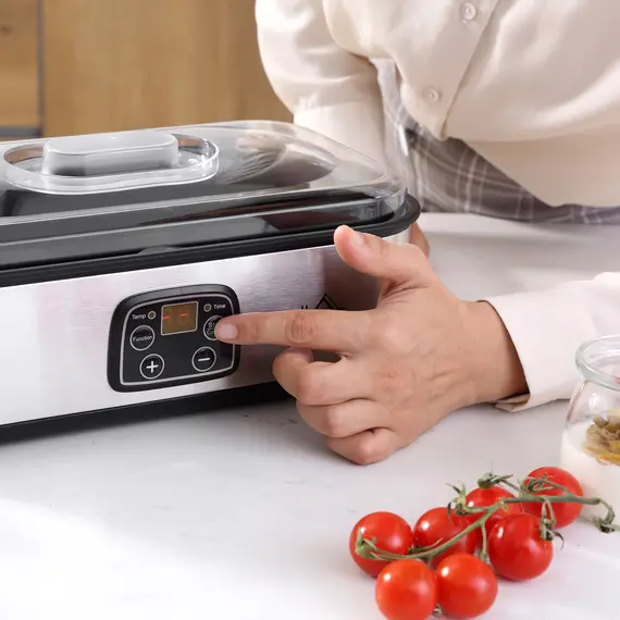 Buy Yoghurt Maker with 8 180ml Glass Jars, Stainless Steel Yogurt Machine with Timer, Adjustable Thermostat and LCD Display, 8 image