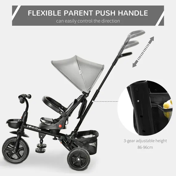 Buy 4 in 1 Baby Tricycle Toddler Stroller Foldable Pedal Tricycle w/ Reversible Angle Adjustable Seat Removable for 1-5 Years - Grey, 4 image
