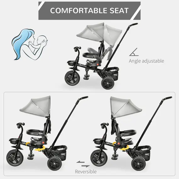 Buy 4 in 1 Baby Tricycle Toddler Stroller Foldable Pedal Tricycle w/ Reversible Angle Adjustable Seat Removable for 1-5 Years - Grey, 6 image