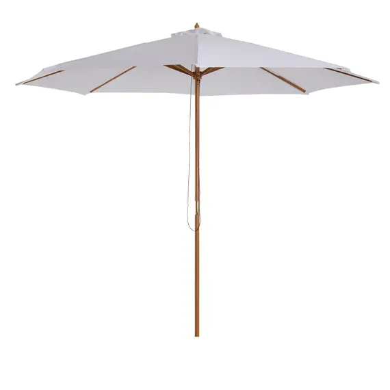 Buy 3(m) Garden Parasol, Pulley Operated Patio Umbrella, Wooden Table Market Umbrella with Rope Pulley Mechanism and 8 Ribs, Cream White