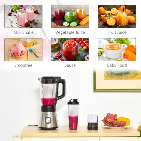 Buy Blender Smoothie Maker, 900W Countertop Blender with 5 Speed Setting, Pulse Function, 1.5L Mix Cup, Portable Cup and Grinder, 4 image
