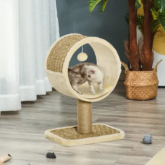 Buy Cat tree Tower Climbing Activity Center Kitten Furniture with Jute Scratching Post Interactive Toy Cushion 40 x 30 x 56cm Brown