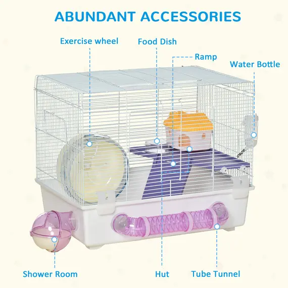Buy Hamster Cage, Gerbil Haven, Multi-storey Rodent House, Small Animal Habitats, Large Hide-out, w/ Water Bottle, White, 6 image
