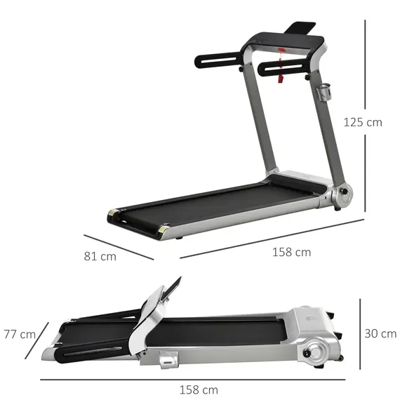 Buy HOMCOM 15km/h Electric Treadmill, 6-level Quick Speed Controls Folding Indoor Cardio Treadmill w/ LED Monitor, USB Port, Phone and Cup Holder, Silver, 2 image