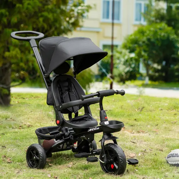 Buy HOMCOM 4 in 1 Baby Tricycle Toddler Stroller Foldable Pedal Tricycle w/ Reversible Angle Adjustable Seat Removable for 1-5 Years - Black
