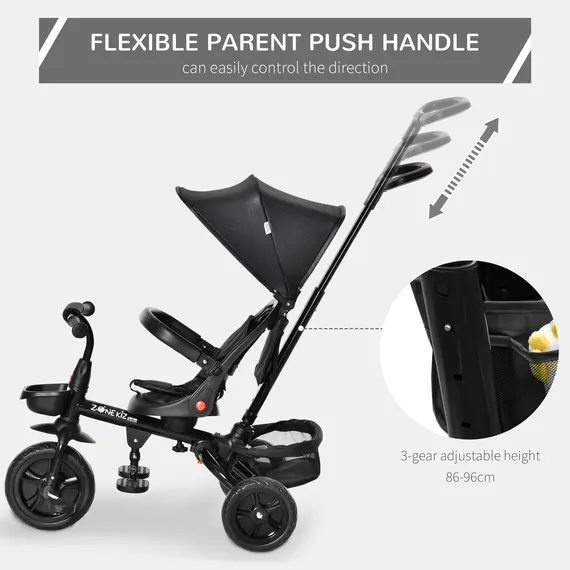 Buy HOMCOM 4 in 1 Baby Tricycle Toddler Stroller Foldable Pedal Tricycle w/ Reversible Angle Adjustable Seat Removable for 1-5 Years - Black, 4 image