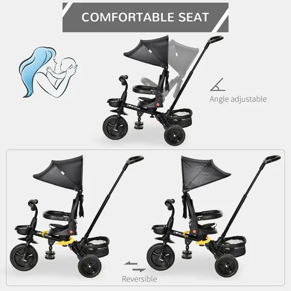 Buy HOMCOM 4 in 1 Baby Tricycle Toddler Stroller Foldable Pedal Tricycle w/ Reversible Angle Adjustable Seat Removable for 1-5 Years - Black, 6 image