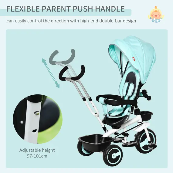 Buy HOMCOM 6 in 1 Baby Tricycle Toddler Stroller Pedal Tricycle w/ Reversible Seat Adjustable Removable Handle Canopy Handrail for 1-5 Years Old Green, 6 image