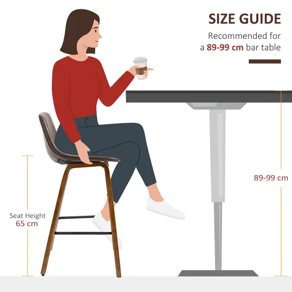 Buy HOMCOM Bar Stools Set of 2, Breakfast Bar Chairs, Tall Kitchen Stools PU Leather with Backrests and Wood Legs, Brown, 6 image